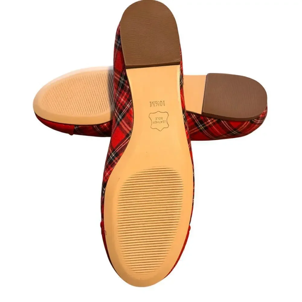 Talbots BLAIR CAP TOE BALLET FLATS TARTAN PLAID Red Size 10.5